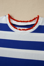 Load image into Gallery viewer, Blue Stripe Contrast Trim Round Neck Short Puff Sleeve Shift Mini Dress