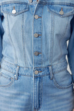 Load image into Gallery viewer, High Waist Flap Pocket Half Button Denim Jumpsuit