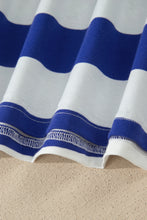Load image into Gallery viewer, Blue Stripe Contrast Trim Round Neck Short Puff Sleeve Shift Mini Dress