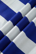 Load image into Gallery viewer, Blue Stripe Contrast Trim Round Neck Short Puff Sleeve Shift Mini Dress