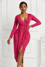 Load image into Gallery viewer, High-low Ruched Surplice Long Sleeve Dress