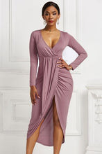 Load image into Gallery viewer, High-low Ruched Surplice Long Sleeve Dress