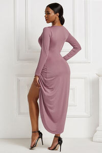 High-low Ruched Surplice Long Sleeve Dress